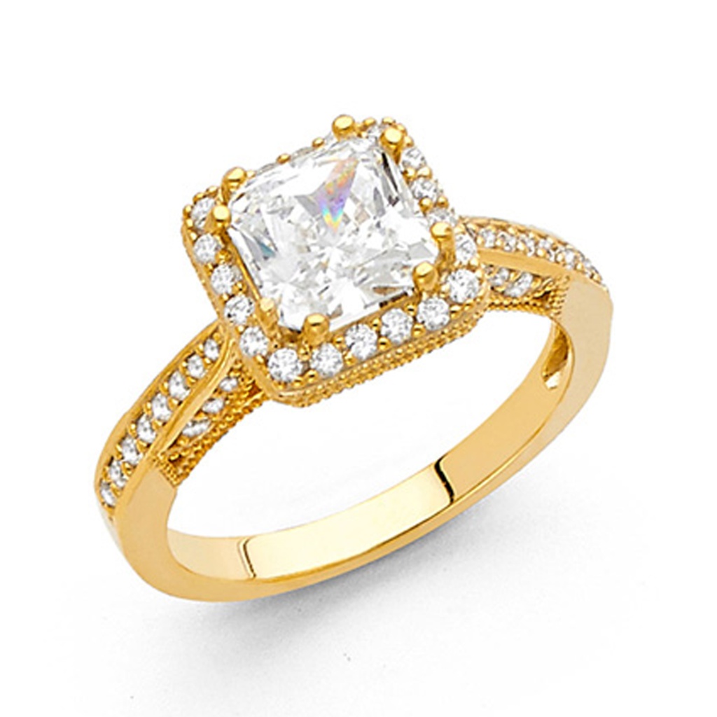 1.75 Ct Princess-Cut Halo & Round Pave Side Cz